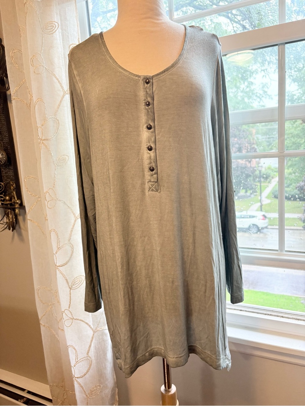 Soft Surroundings Long Sleeve Roll-Tab Sleeve Tunic in Green Size 1X — NWT